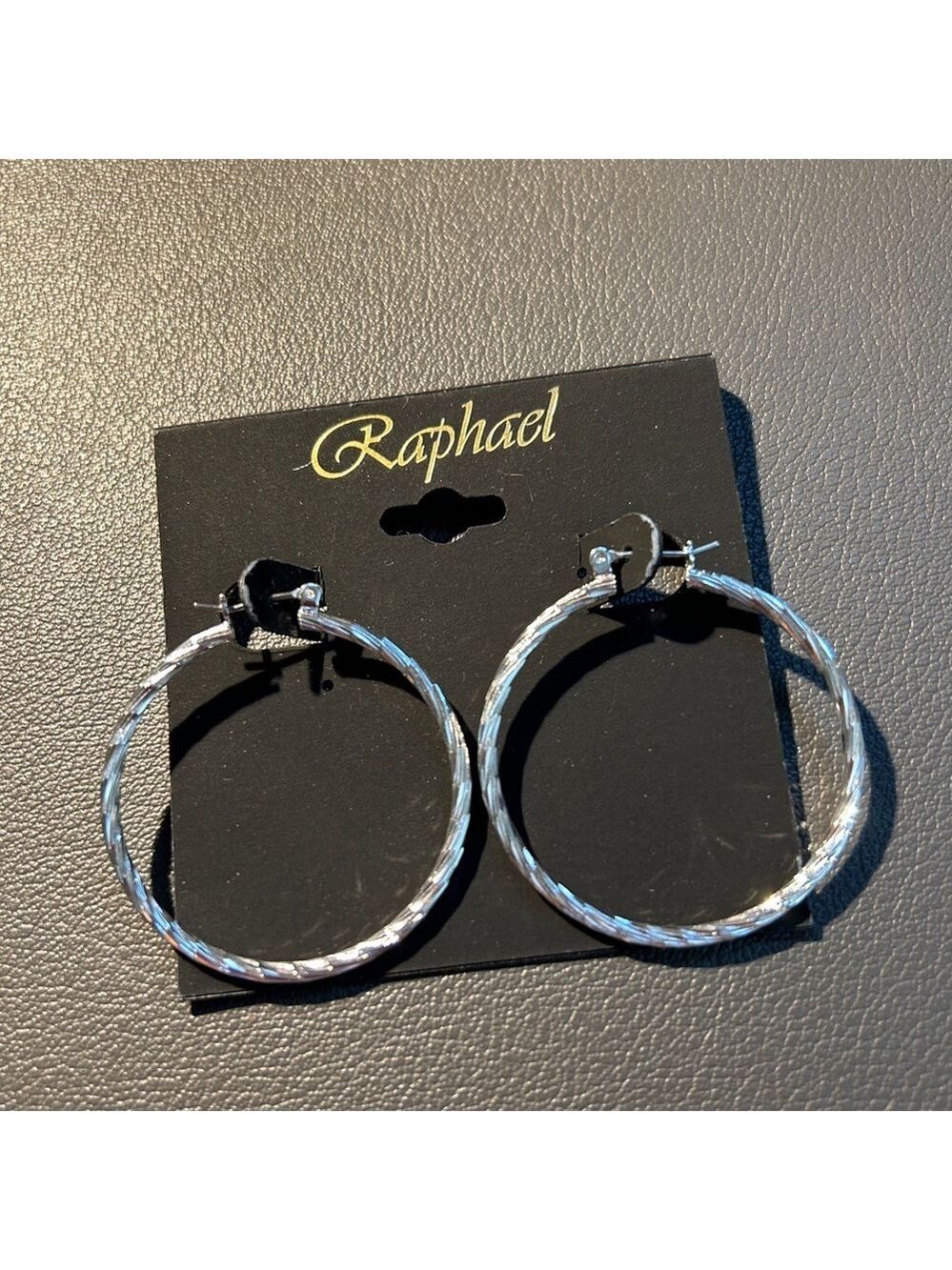 Raphael Silvertone Hoop Earrings New on Card